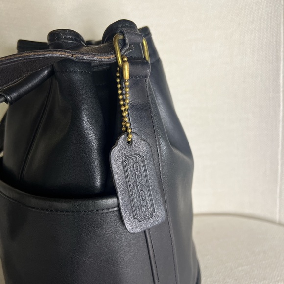 Vintage Coach  Black Leather Drawstring bucket  Bag - Picture 2 of 8